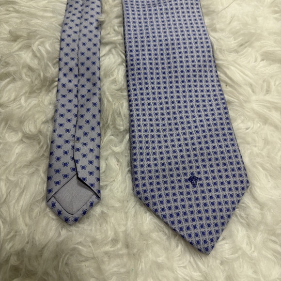 VERSACE Silk Tie Mens Formalwear Office Formal Wedding Blue Lavender Floral